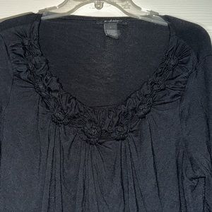 U- knit black blouse top shirt size large knotted flower design